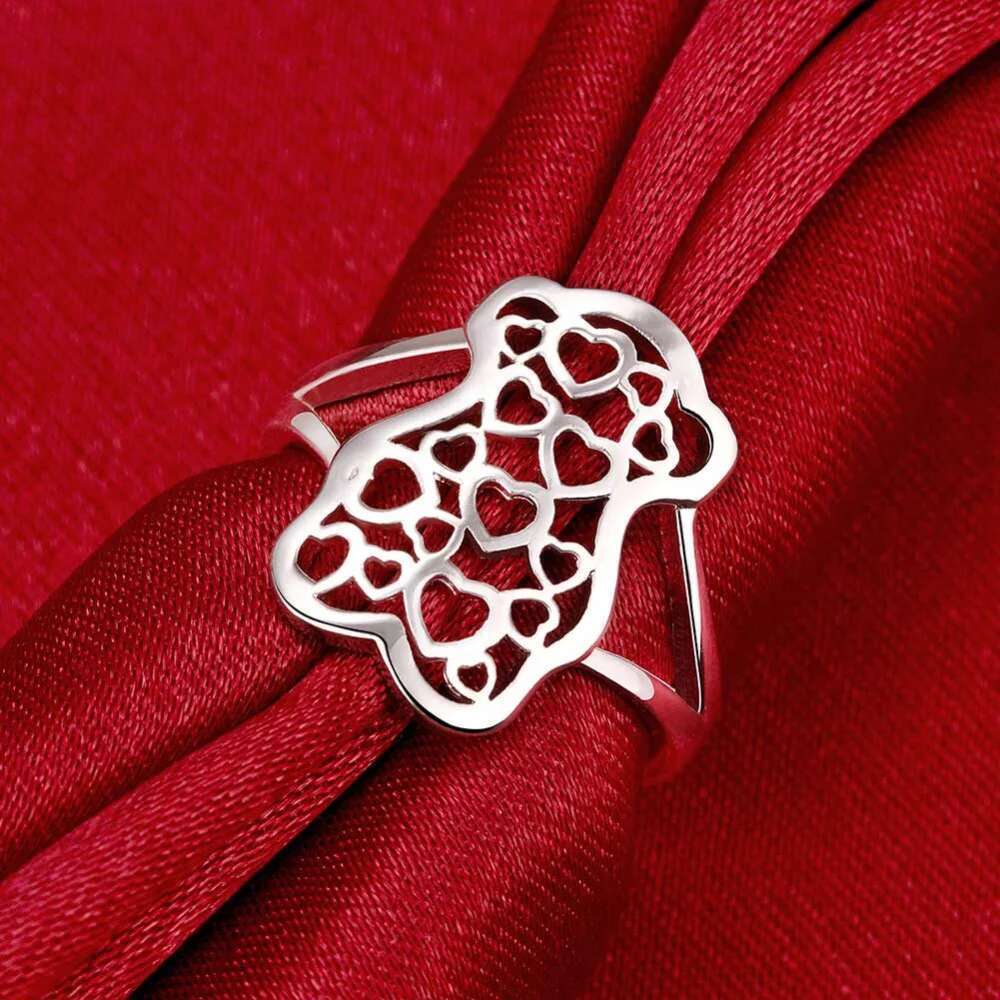 Sterg Sier 7-10# Hollow Fine Ring Women Fashion Wedding Gift Charm Party Jewelry Christmas