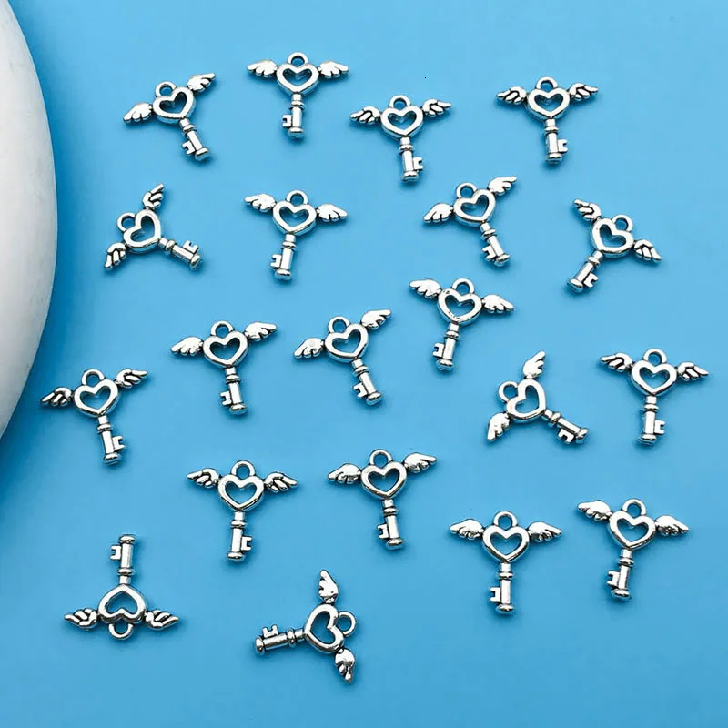 1020 antique silver angel wing keys heartshaped creative charm jewelry making bracelets necklaces keychains DIY handles 250325