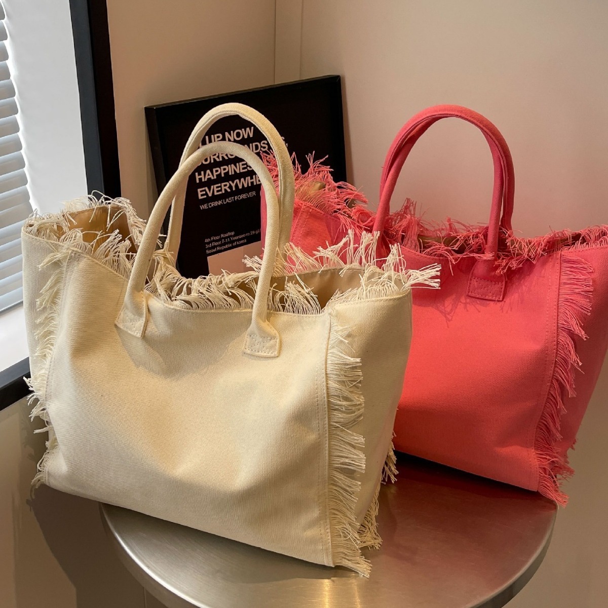 New Beach Large Capacity Shoulder Handmade Tassel Printed Tote Bag