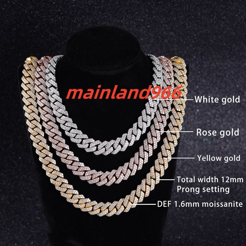 Wholesale Price Starsgem DEF Round Brilliant Cut Moissanite Diamond Full Setting S925 Silver Cuban Link Chain