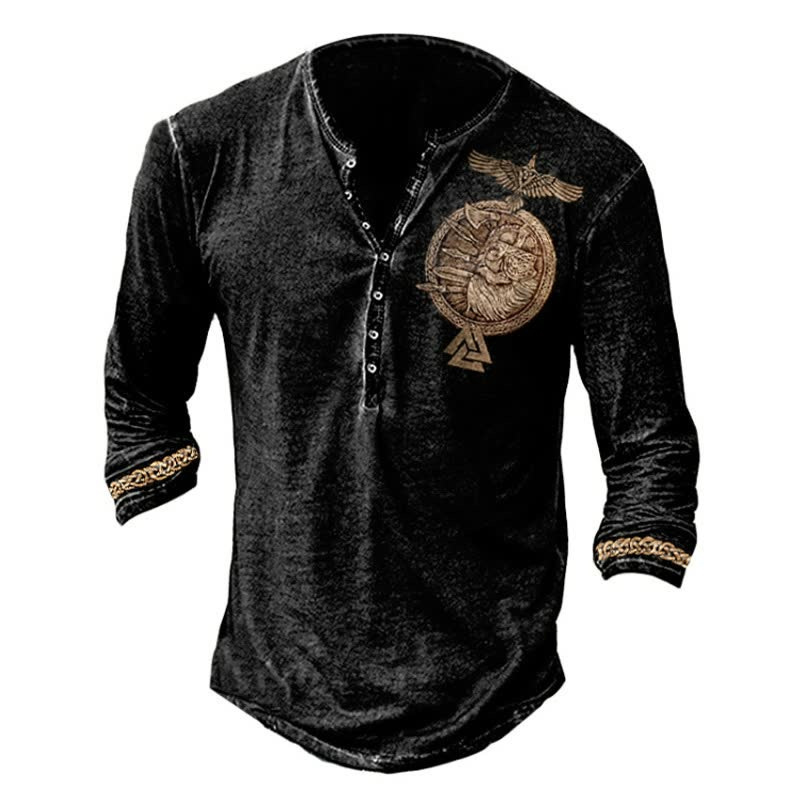 Mens 2025 new mens standing collar printed military uniform top mens long sleeved T-shirt mens