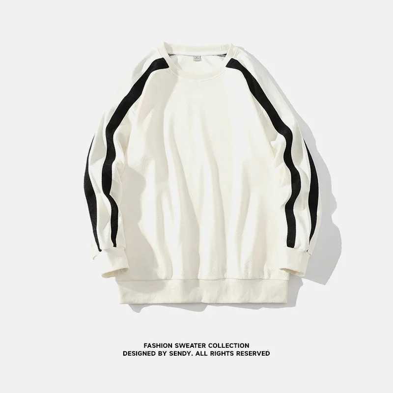 Autumn Korean Style Oversized Men Sweatshirt Streetwear Stripe Stitching Pullovers Male Loose Hip Hop Hoodies Man Harajuku Tops W251106