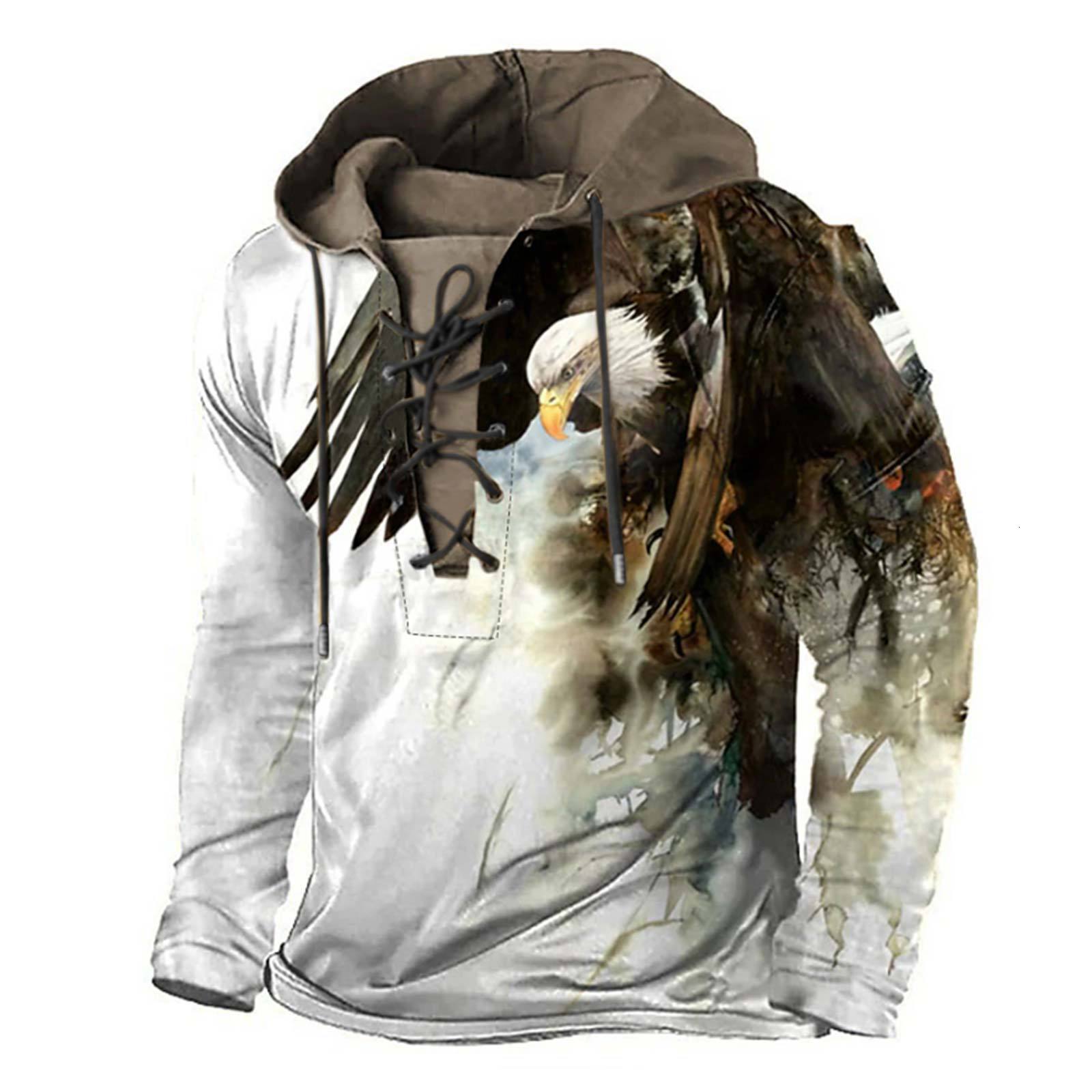 2025 New Mens Tether Printed US Flag Hoodie Large Head Long Sleeve T-shirt