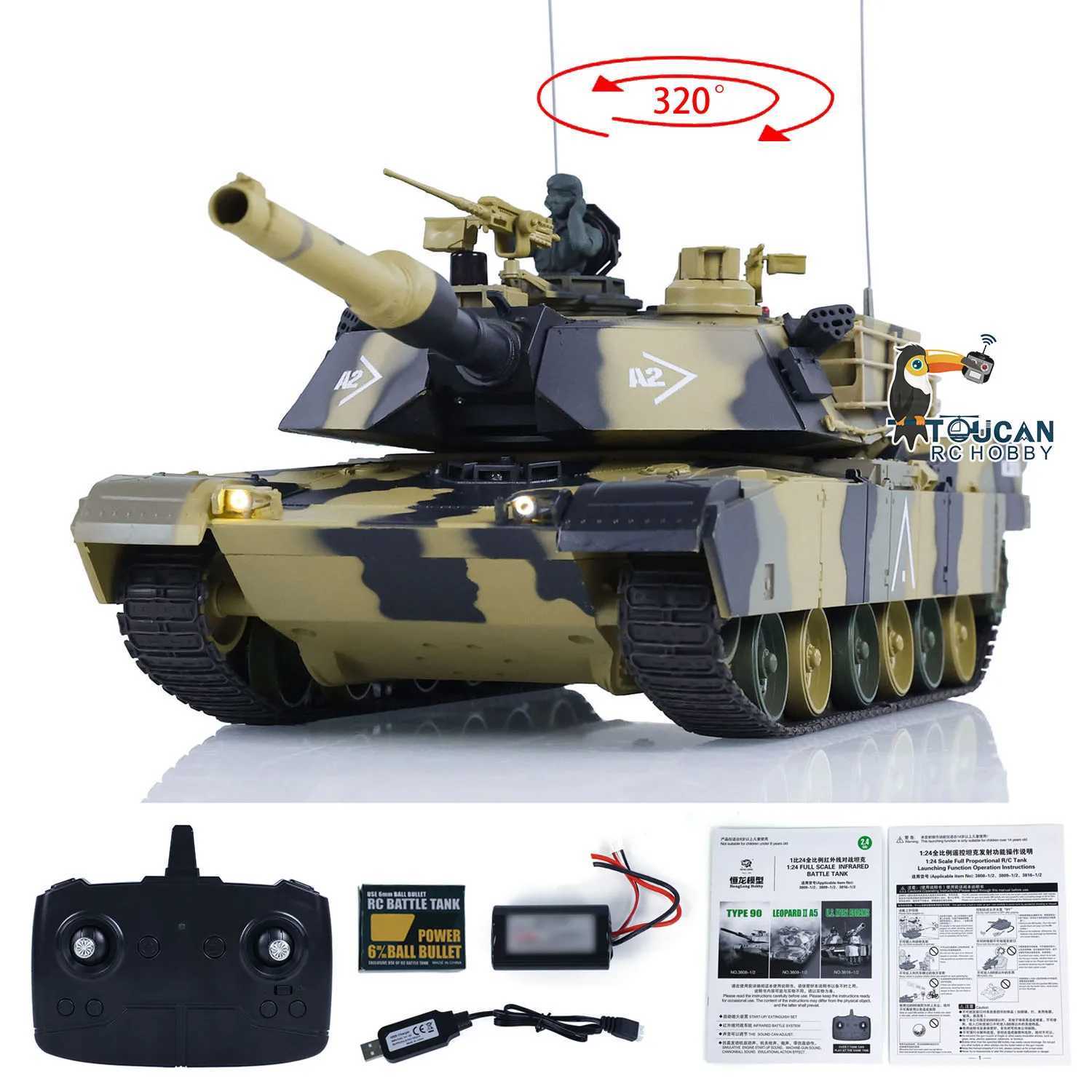 1/24 Heng Long M1A2 3816-2 RC Tank Abrams 24G Toys TOUCAN Radio Control Battle Tank Cars Vehicle Model for Boys Gifts TH23394 L251106TVBZ