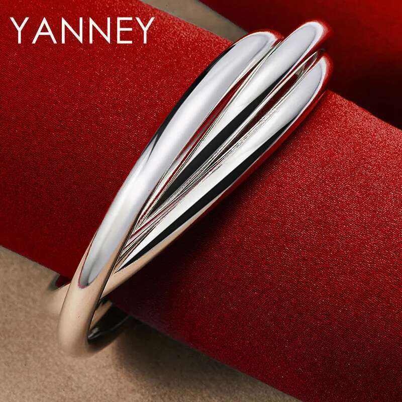 Charm Sterg Sier Glossy 3 Circles Exaggerated Bangle Bracelet For Women Men Fashion Wedding Jewelry Gifts Party