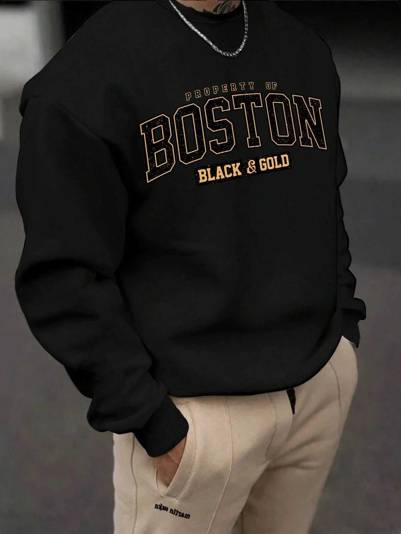 Boston Letter Print Round Collar Sweatshirt Autumn Winter WomenMen Hooded Clothing Harajuku Casual High Quanlity Cotton Pullover W251106