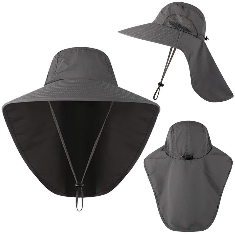 Wide Brim bucket hat with neck cap for quick drying outdoor sports jungle hiking mens fisherman sun 250326