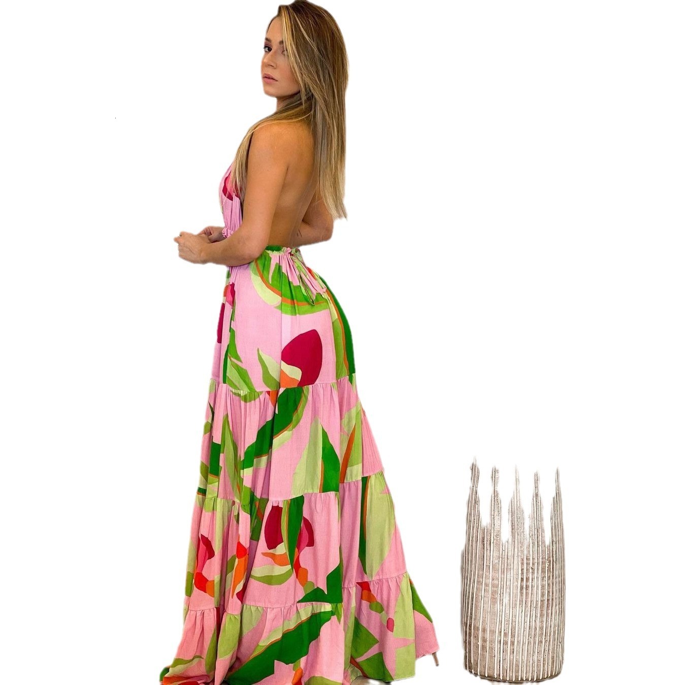 2025 Spring/summer New Womens Deep V-back Dress Bohemian Floral Strap Long Dress for Women