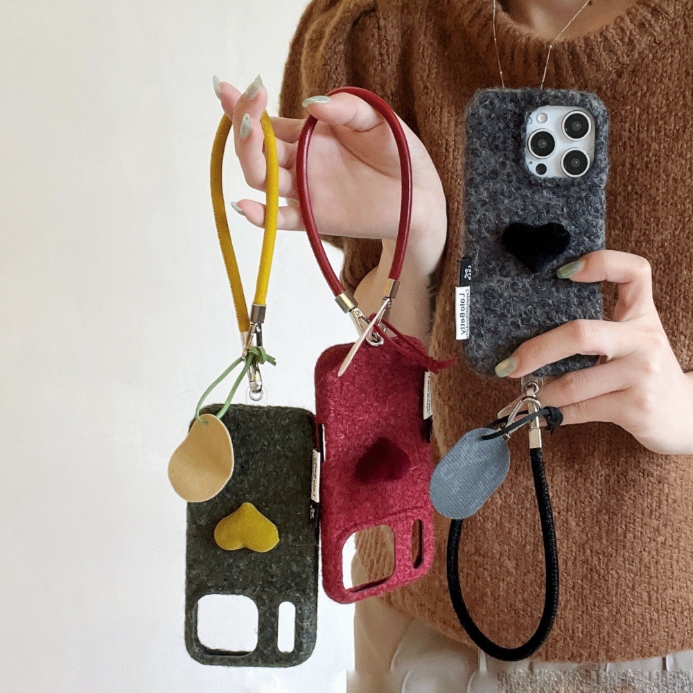 Autumn and Winter Plush Heart Phone Case Compatible with iPhone 17/16 Pro Simple Solid Color Case iPhone 15/14 Shockproof