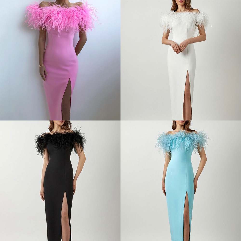 2025 Spring/summer New Womens One Shoulder Evening Dress Feather Celebrity Dress Banquet Style Long Dress