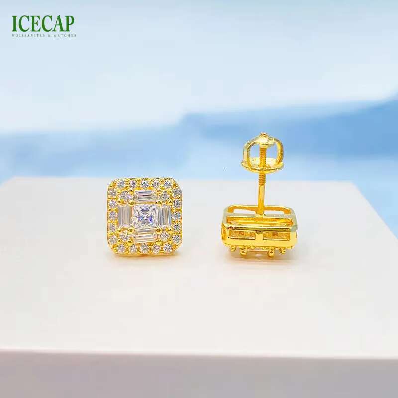 Earrings Wholesale Bulk Iced Out Jewelry Luxury Square Shape Diamond Moissanite Earrings Female 925 Silver Earrings for Women