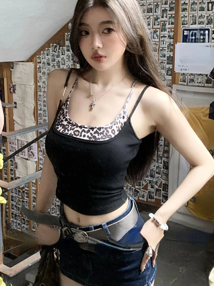 Summer sexy slim 2-piece set for women 2000s casual body print Camisol red fashionable Y2k crop top Korean suit 250402