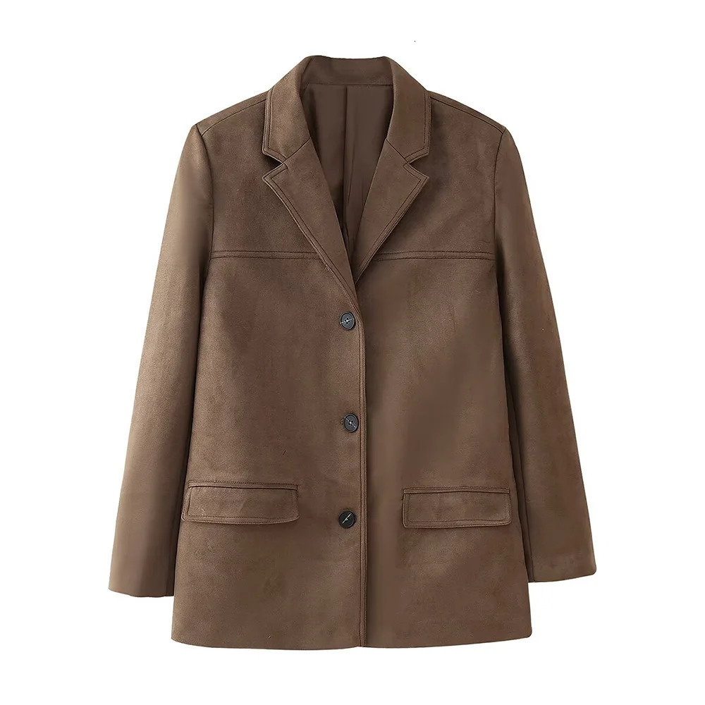 Autumn and winter fashionable womens clothing casual elegant sense European and American retro suede suit jacket 250402
