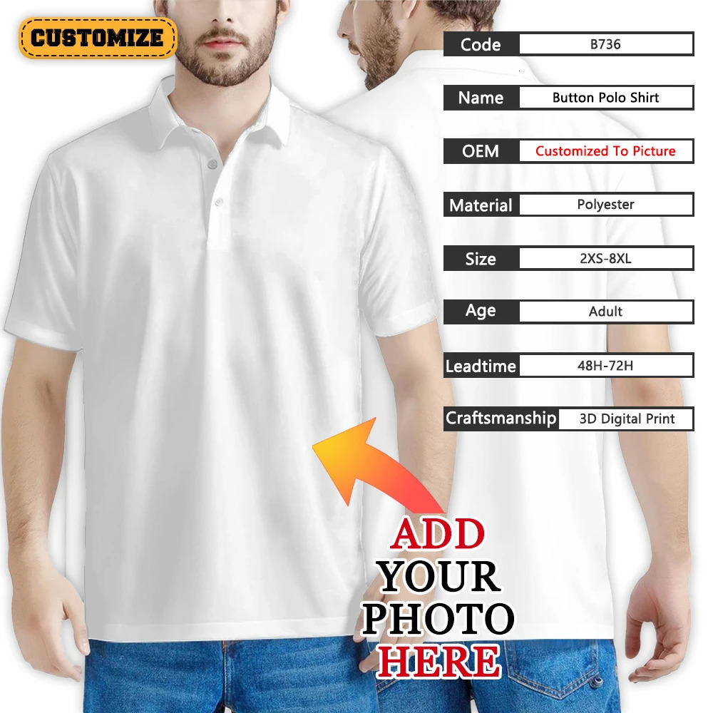 Customized Pattern Mens Polo Shirt Golf Shirt Summer Tennis Shirt Full Print Personalized Gift Direct Factory 250402