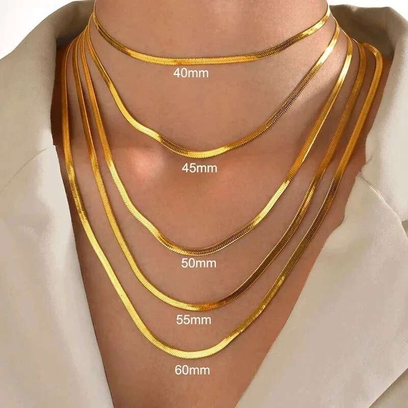 sterg sier Gold Snake Chain Necklace for Women Men Herringbone Choker Neck Chains Trend Jewelry Gift Hot