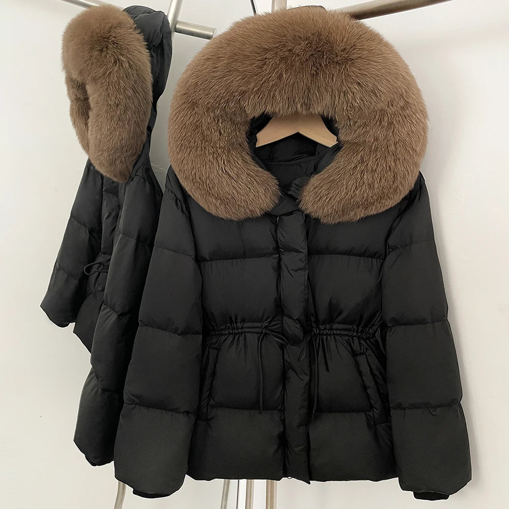 Down Jacket Hooded Long Sleeves Real Fur Duck Outerwear Female Coat Autumn Winter Warm Women Puffer 251105
