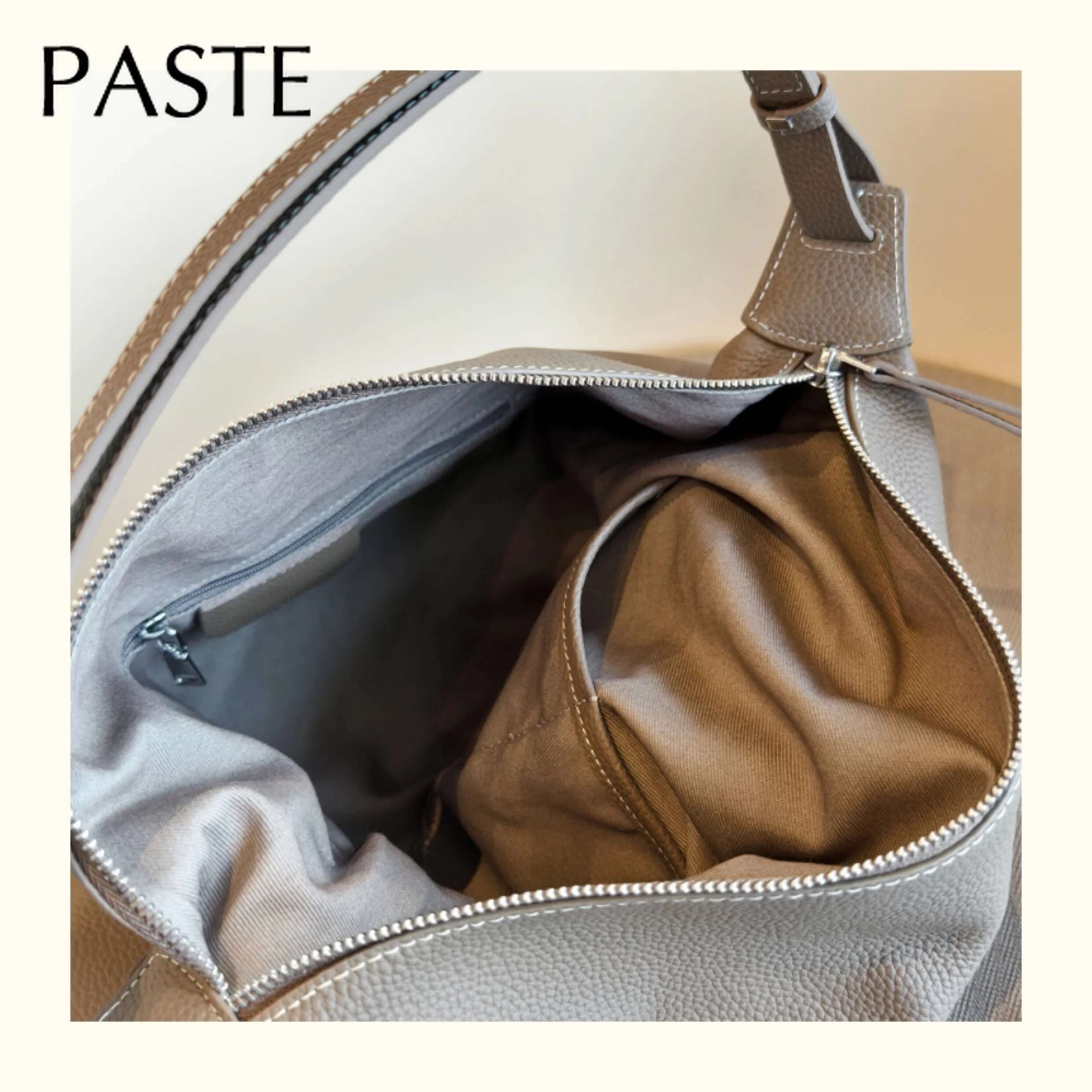 Biscuit Grey Color Soft Amorphous Underarm Shoulder Bag For Women 100% First Layer Cow Leather Female Handbag With Wallet