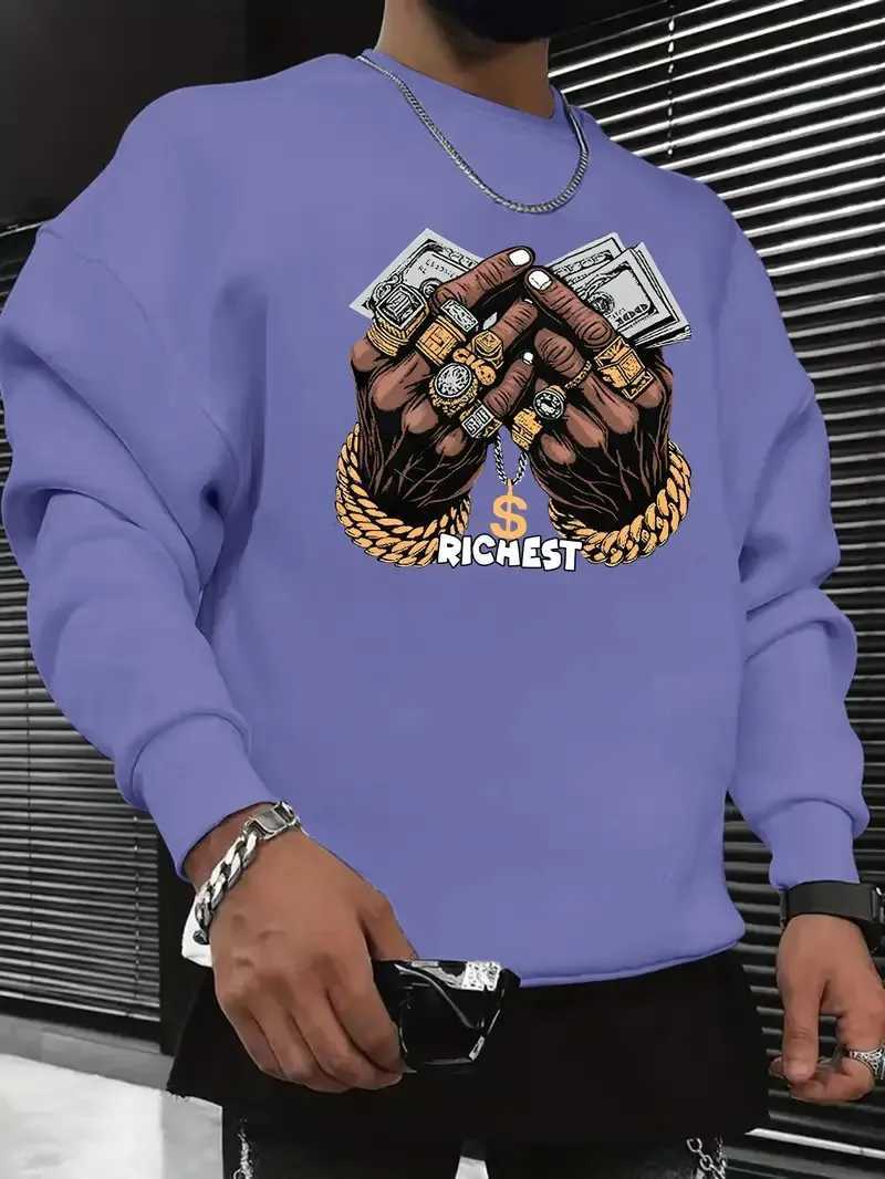 The new mens round-neck hoodie for Spring and Autumn 2025 features street fashion and soft 3D pattern printing W251106