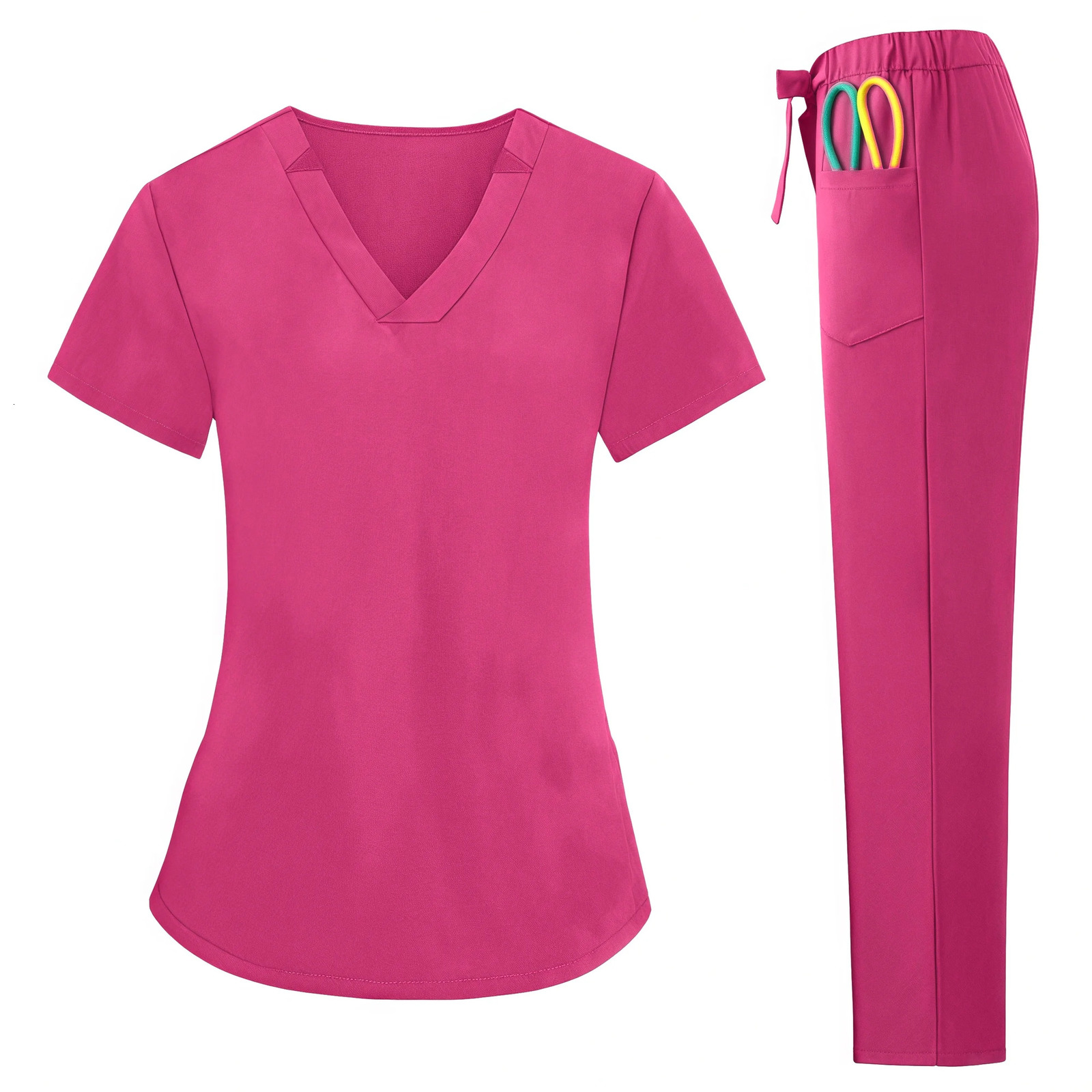 Scrub Nurse Uniforms With Pocket Nursing Uniform Hospital Set VNeck Breathable Short Sleeve Doctor Clothing Scrubs Suit 250403
