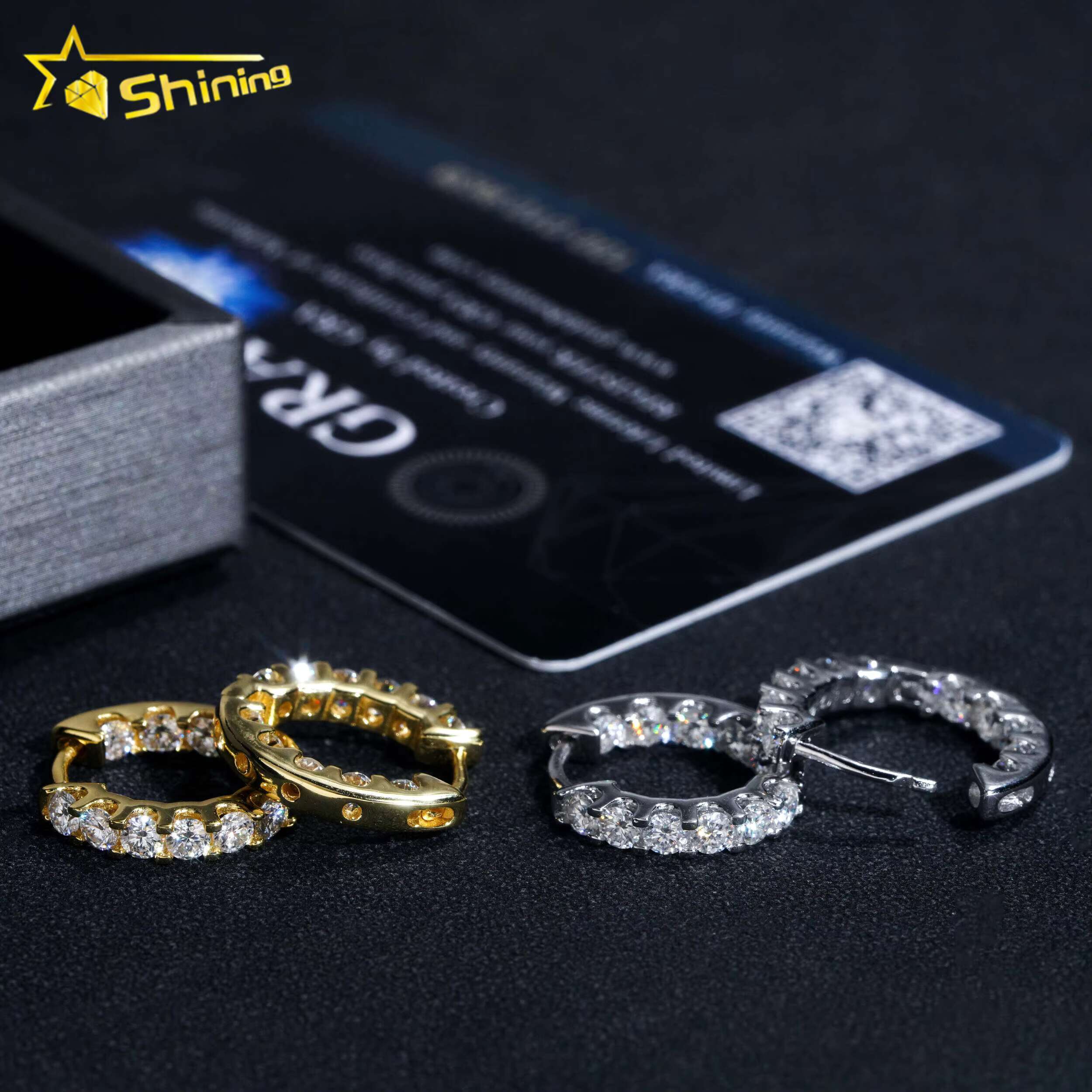 Pass Diamonds Tester GRA Moissanite 3.0mm Hoop Earrings Ready to Ship 925 Silver Gold Plated Hoop Fashion Jewelry Earrings
