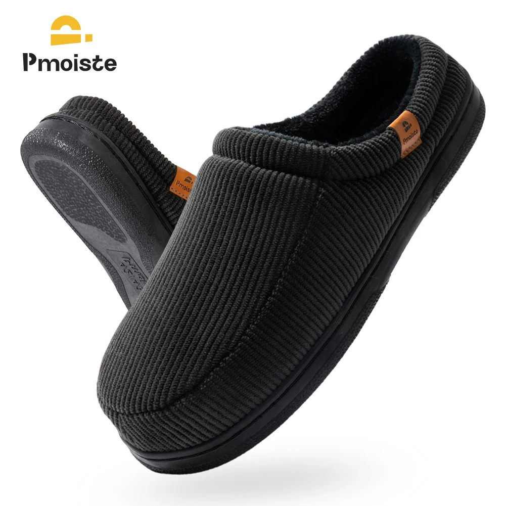 Pmoiste Stripe Corduroy House Shoes Men Warm Soft TPR Cushion Memory Foam Home Slippers Slip On Winter Indoor High-quality 251106