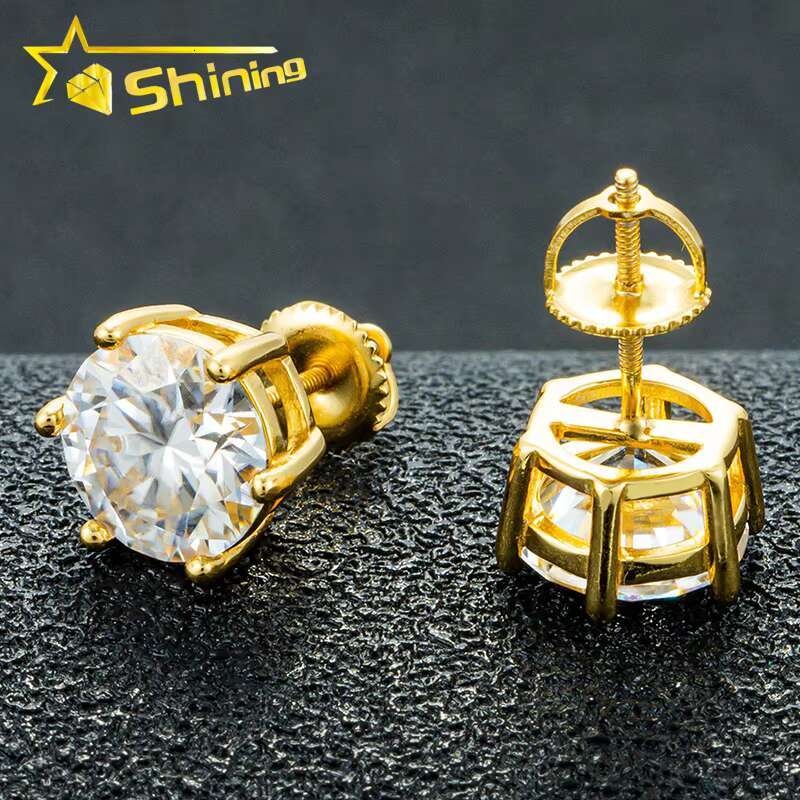 Fine Jewelry Hot Sale 6prongs Sterling Sier Screw Back Moissanite Dia Hip Hop Stud Earrings