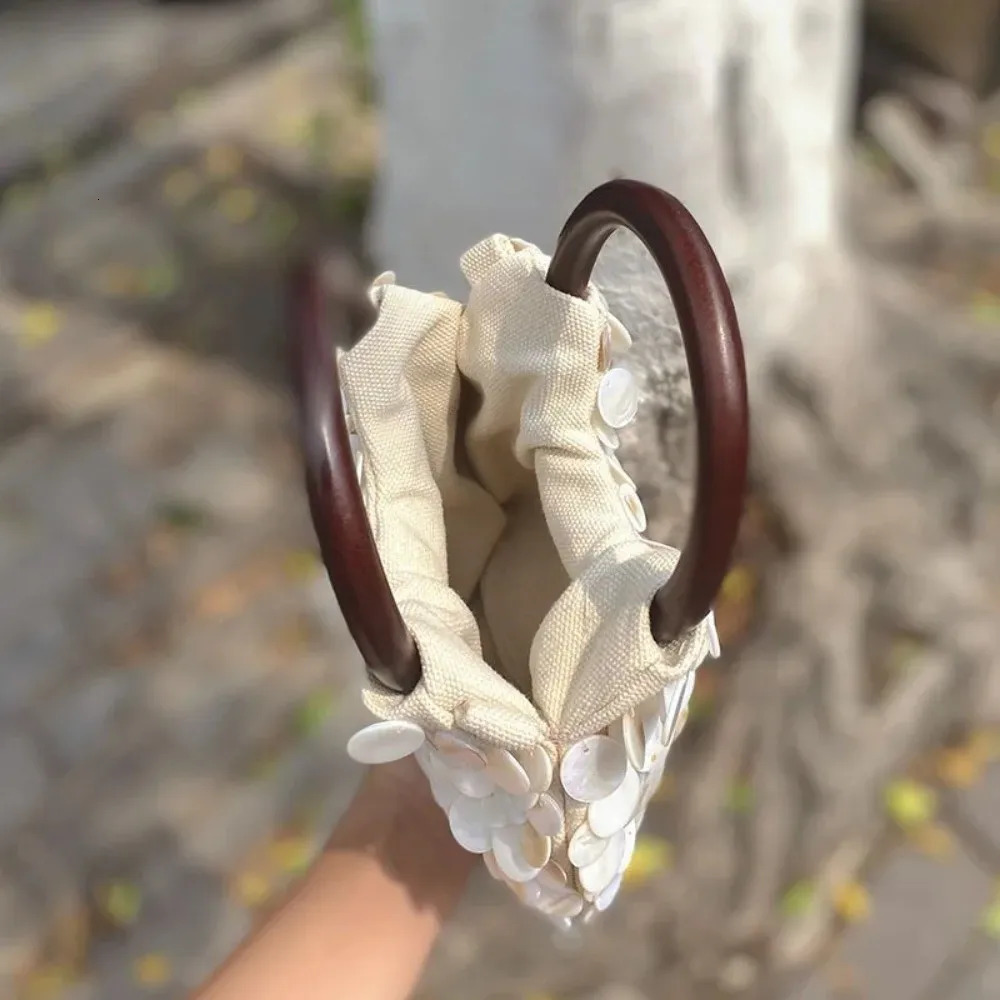 Fairy Handmade Beaded Bag Seashell Bag Beaded Purse Shell Purse for Women- Pearl Sequin Clutch with Top Handle 251106