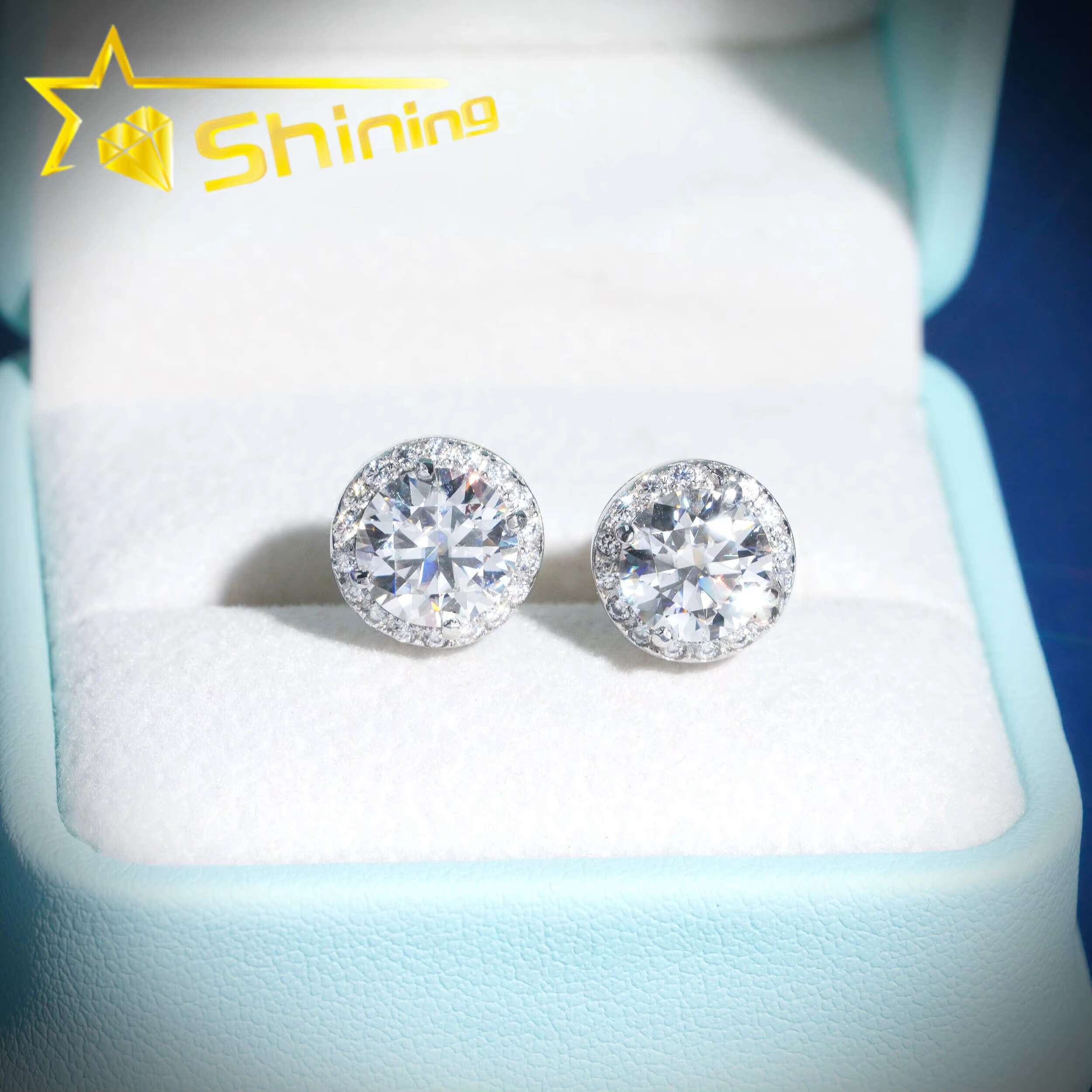 Hot Sale Cluster Stud Earring Fine Jewelry Gold Plated 925 Sterling Silver Iced Out VVS Diamond Moissanite Earrings