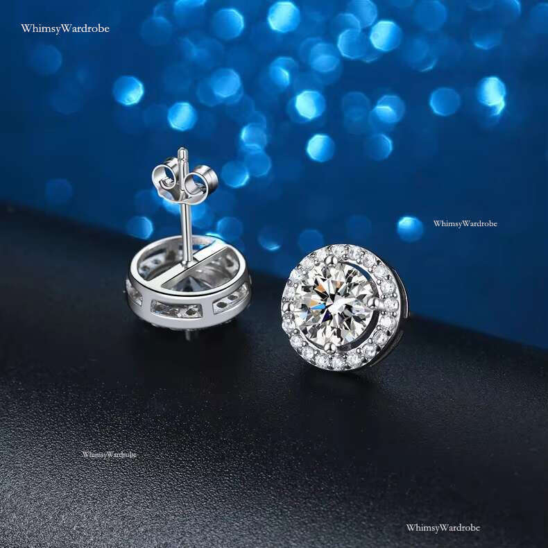 Hip Hop Classic Sier VVS D Color 1CT 2CT Moissanite S Full Dia Earrings for Women Wedding Jewelry