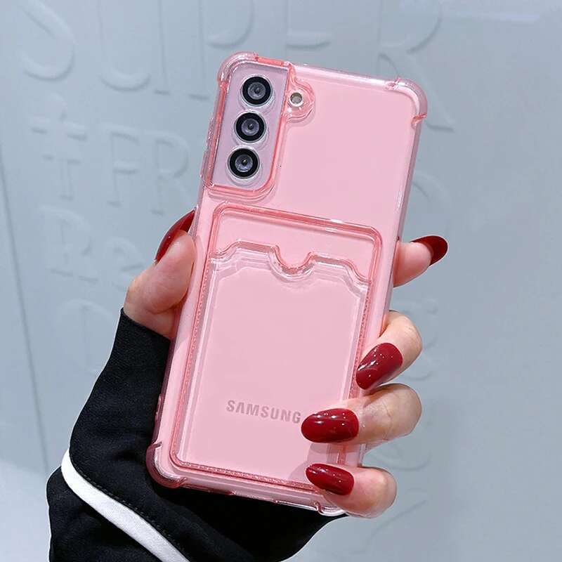 Card Holder Bag Transparent For Samsung Galaxy S21 FE S22 S23 Plus S24 Ultra A13 A14 A34 A54 A22 A32 A52 A33 A53 5G Case