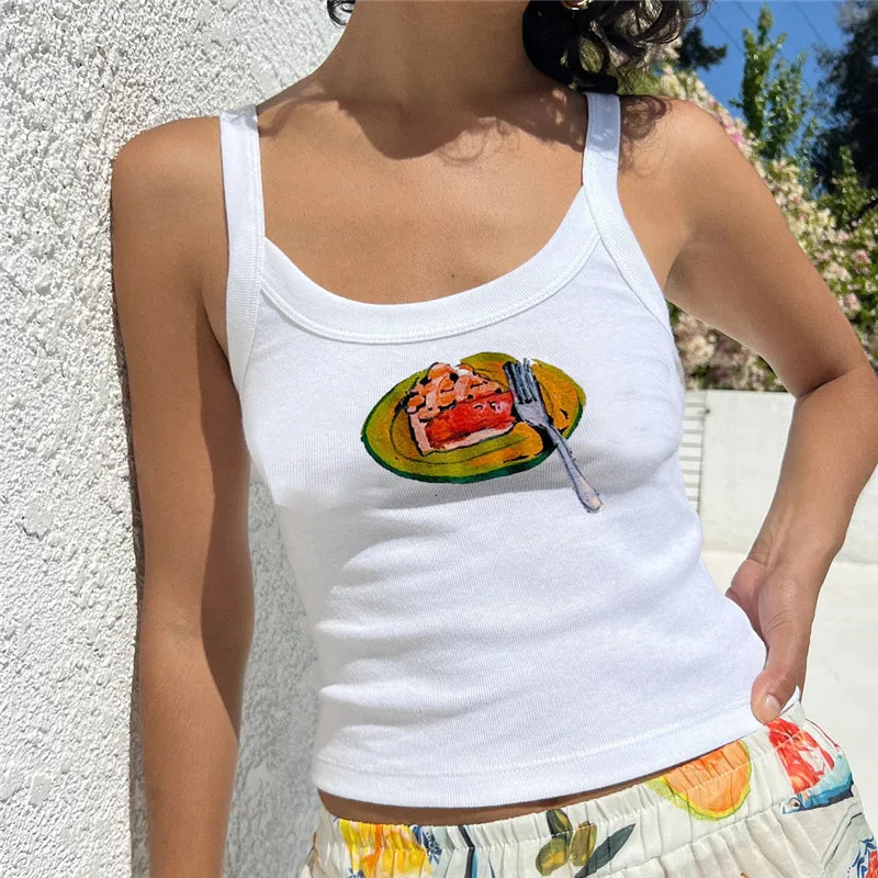 Hirigin Womens Y2k Cute Printed Tank Top Retro Aesthetics Slimming Sleeveless Crop 90s Summer Outing Mini Top 250402