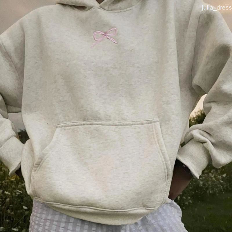 Womens Hoodies Fashion Pink Bowknot Print Sweatshirts Spring Casual Long Sleeve Drawstring Oversized Fall Top