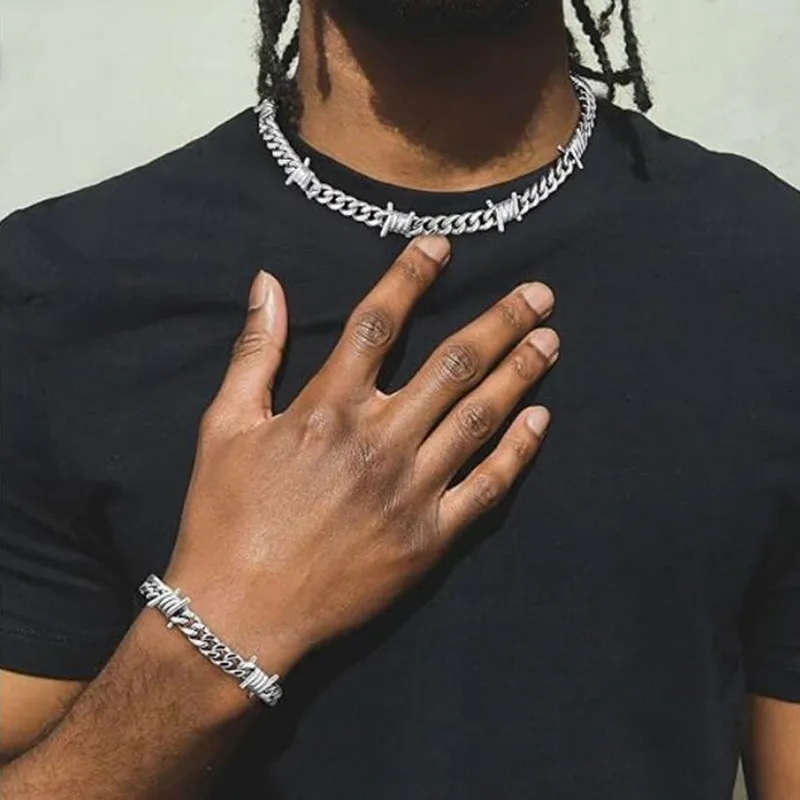 Unique Cuban Link Chain Thorns Choker Necklace Punk Gothic Stainless Steel Heavy Thick Barbed Wire Necklace for Men Women 50CM 251103