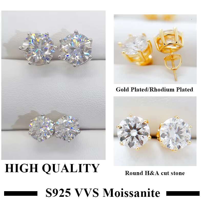 Hot Sale Pass Diamond Tester Round Vvs Moissanite Jewelry Moissanite Stud Earring