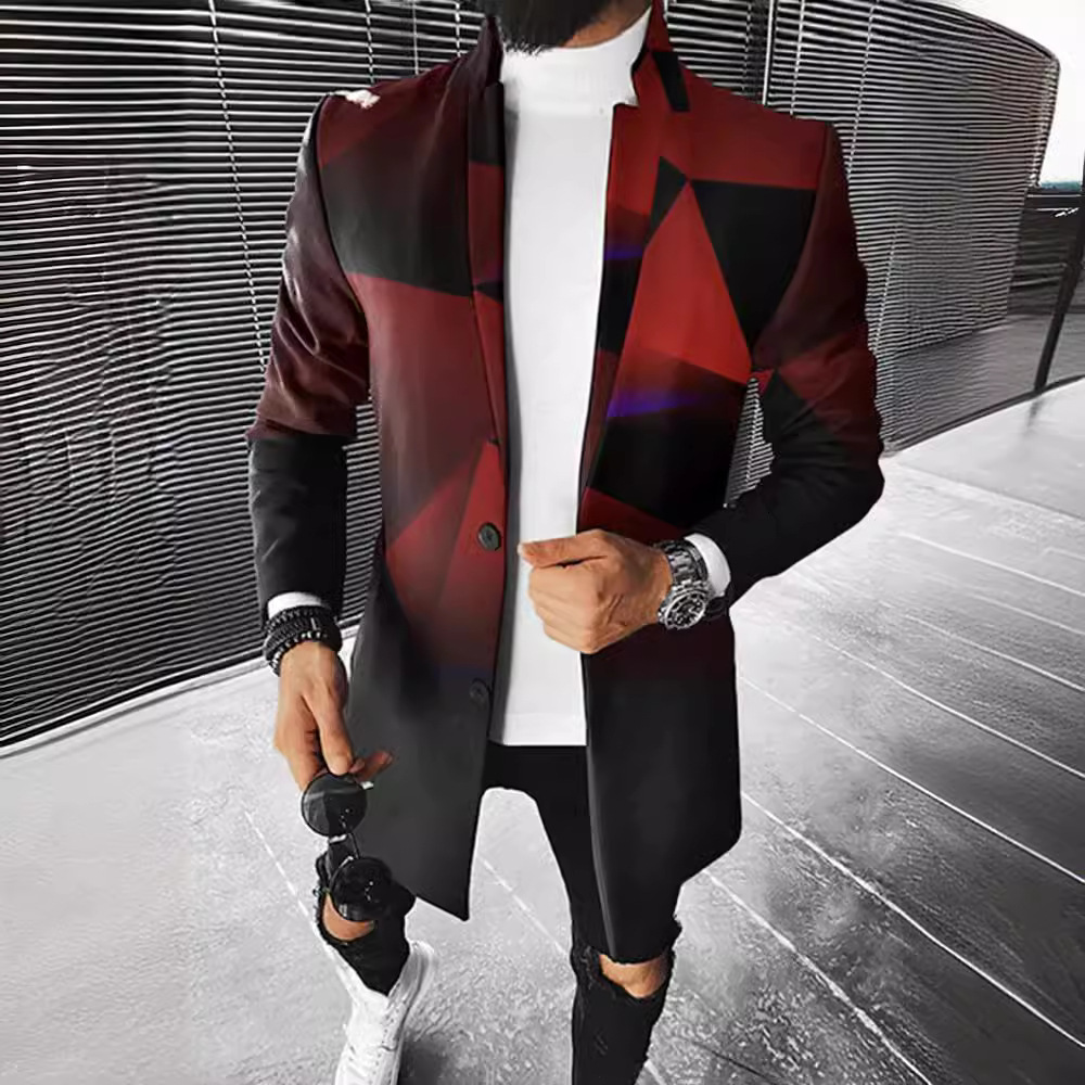 Autumn and winter new mens woolen stand collar mid length coat woolen coat mens style