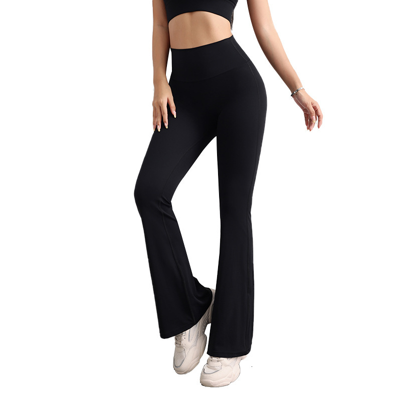 High Waist Yoga Flared Pants Quick-Dry Super Elastic Double-Sided Brushed Peach Hip Lift Wide-Leg Pants Fitness Pants