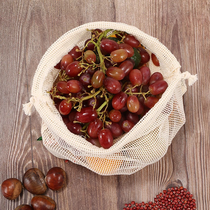 Reusable cotton mesh product bag with brushed organic durable and washable comes a grocery shopping 250401