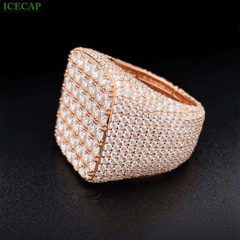 Hip Hop Style Custom White/Yellow/Rose Gold Color 925 Silver Rings Pass the Diamond Test Round Moissanite Iced Out Ring for Men