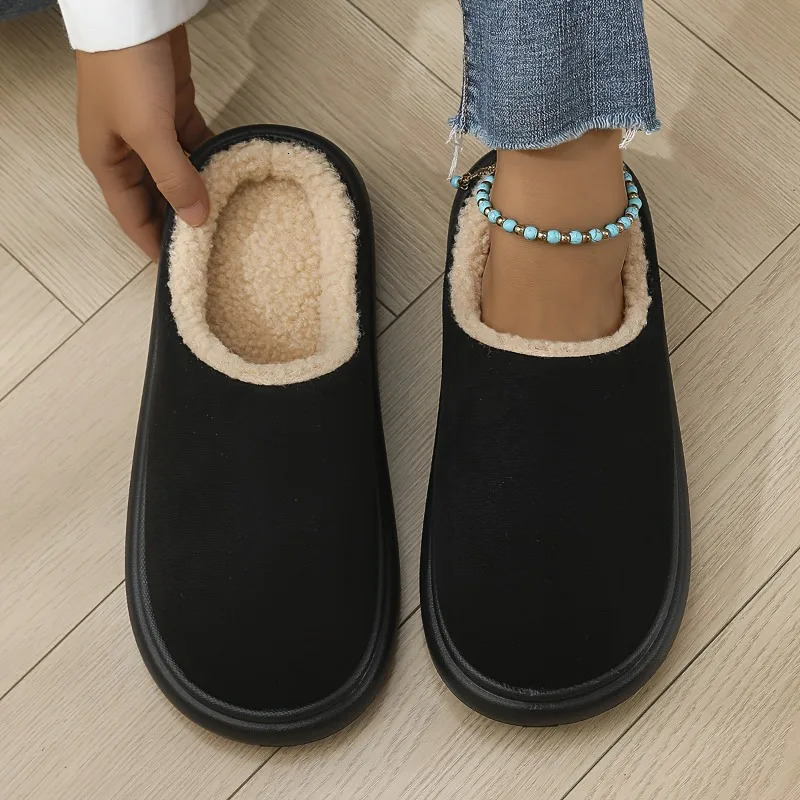 Unisex Indoor Outdoor Winter Slippers TPR AntiSlip Sole SlipOn Soft Warm Black Comfort Home Casual Shoes Easy Clean Design 251105