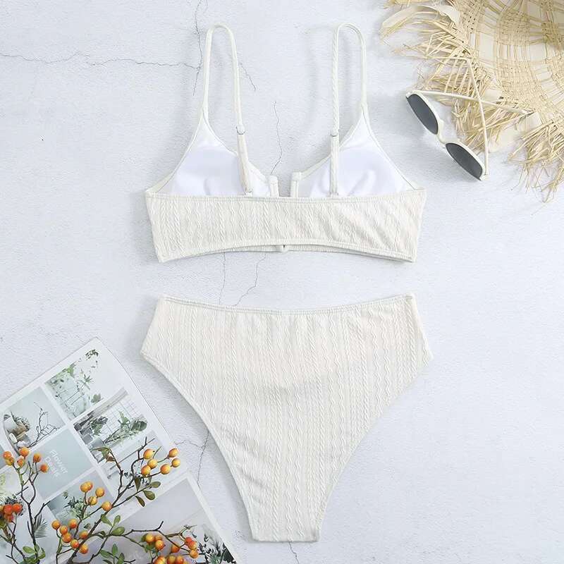 Solid Color 2 Piece Swimsuit for Women,sexy High Waist V-neck Bikini,suspender Beach Backless Swimwear,2024 Summer New