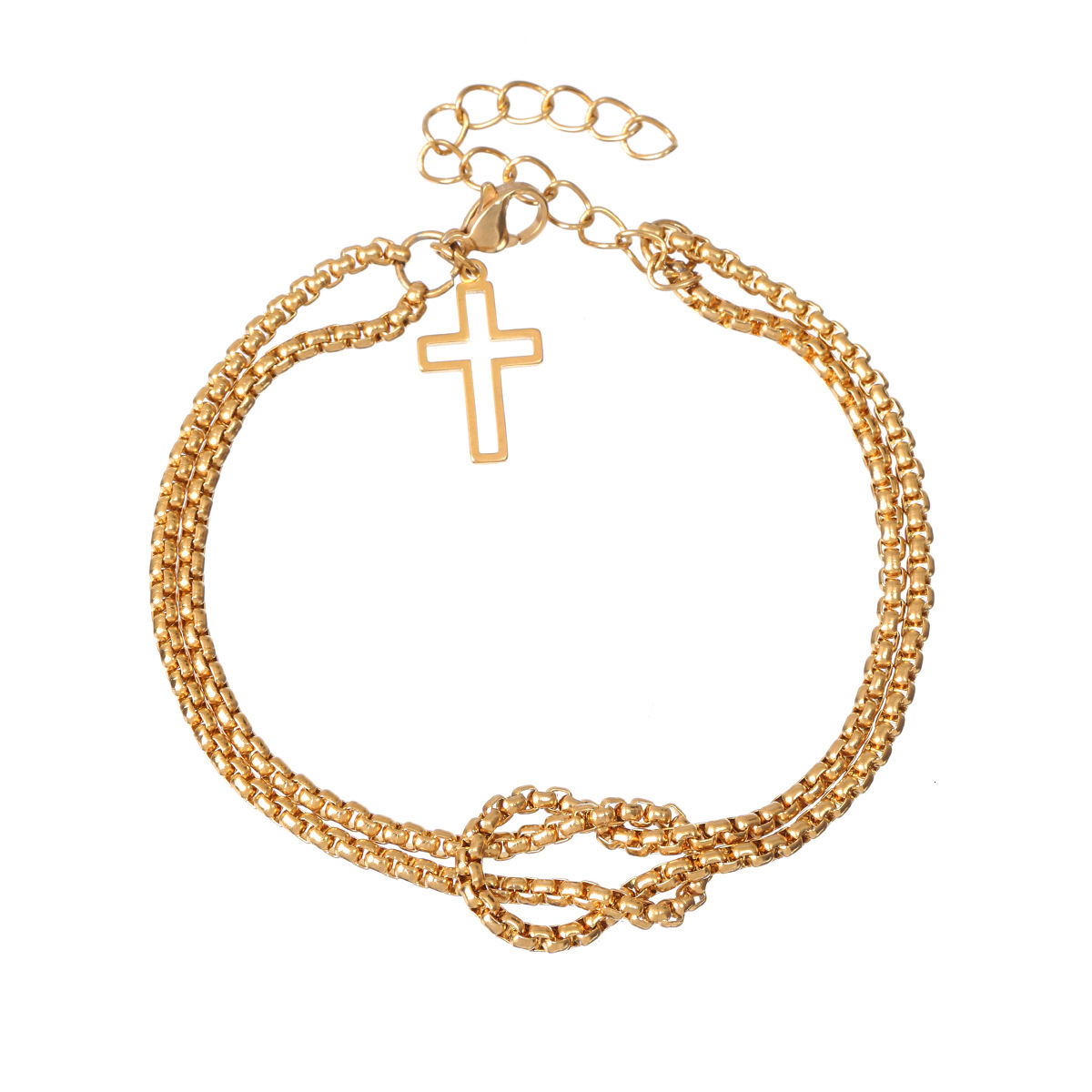 New Fashion Cross Square Bead Double layer Chain for Men and Women Handjewelry Bracelet