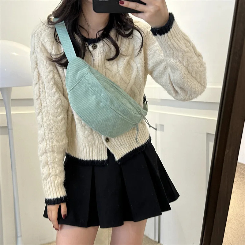 Womens waist bag Corduroy Student shoulder bag Crossbody chest bag Fanny Pack fashion mobile phone womens Bum with wallet 250402