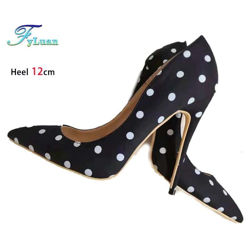 Silk High Heels 8Cm 10Cm 12Cm Stiletto Polka Dot Shallow Mouth Women Shoes Fashion Pointed Toe Party Pumps Female Large Size 43