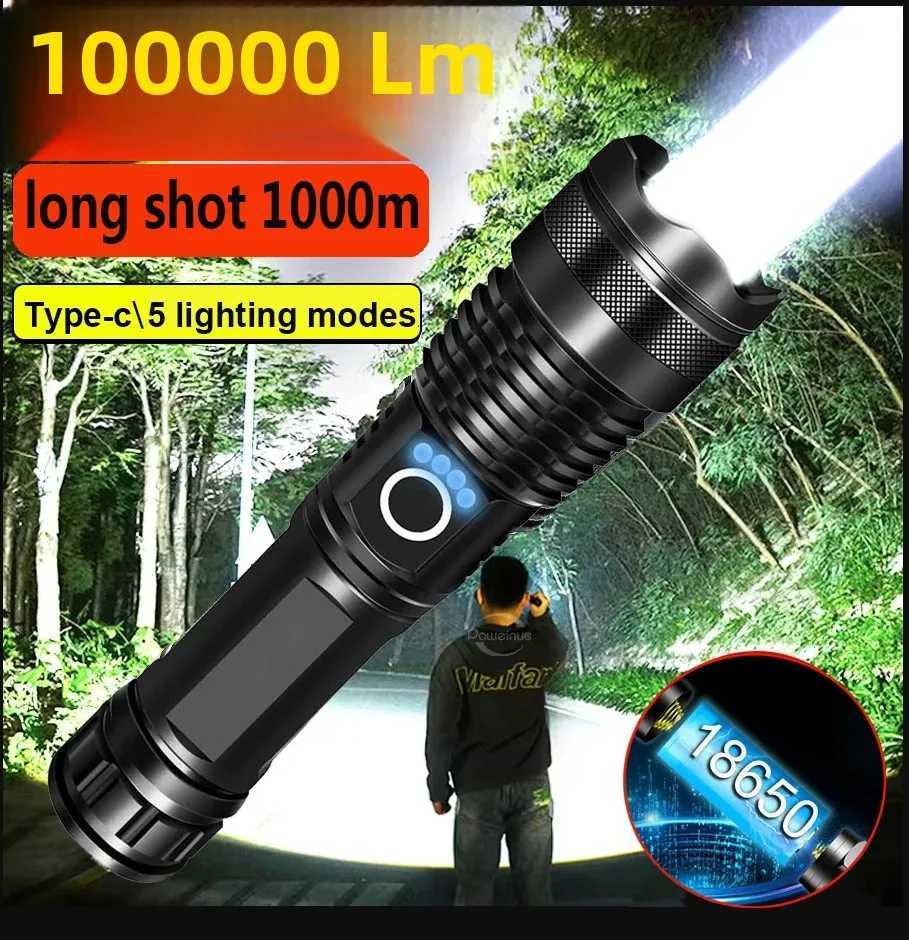 High Power Aluminum Alloy USB Rechargeable LED Flashlight with Zoomable Torch Lamp Built-in 18650 Battery for CampingW251106