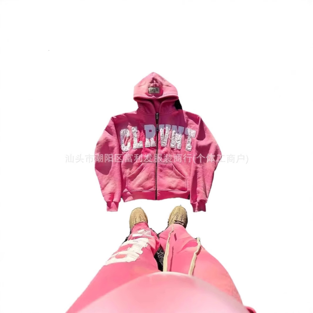 Pink Double Layer Sweatpants Y2K Mens Womens Gothic Hip Hop Letter Patch Retro Baggy Pants Casual Elastic Waist Jogging Pants 250304