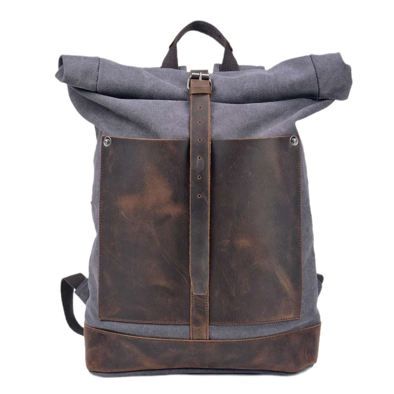 New Vintage Wash Canvas Waterproof Large Capacity Roll Top Expansion Backpack Men's Outdoor Hiking Bag