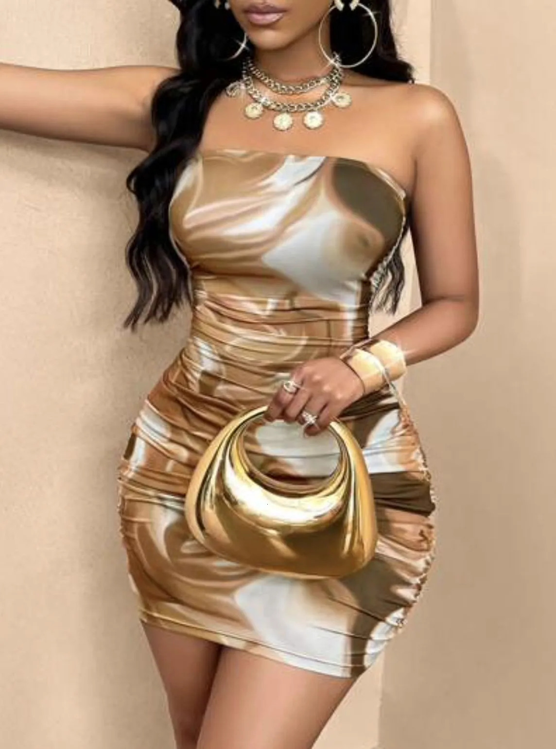 European and American spring and summer sexy hanging collar digital print full-length dress fashionable slim dress womens dress 250401