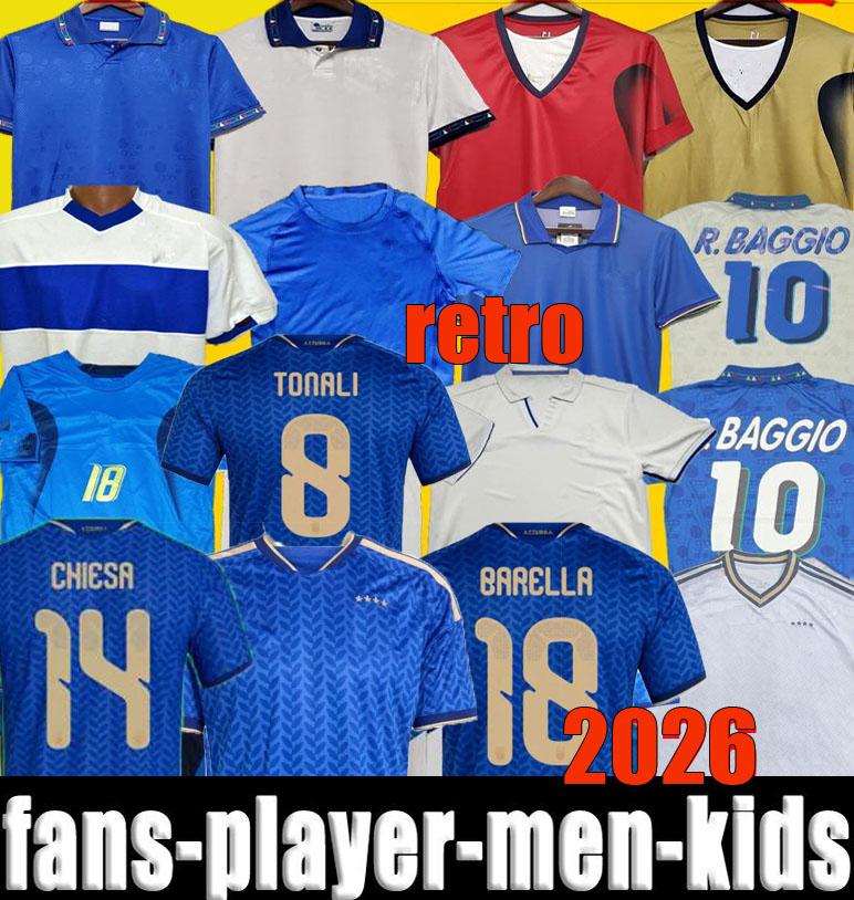 2025 2026 Italy HOME maglia soccer Jerseys BARELLA RETEGUI RASPADORI FRATTESI men kids kit football shirts Tonali Totti Inzaghi Italia Retro Pirlo 1990 1996 1994