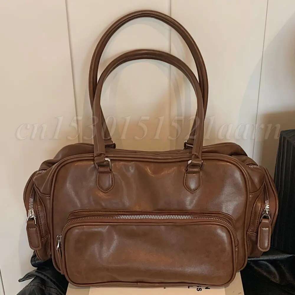 2024 New Large Capacity Travel Handbag Women's Solid Shoulder Bag Multi-Pockets Tote PU Leather Underarm Commuter Bags