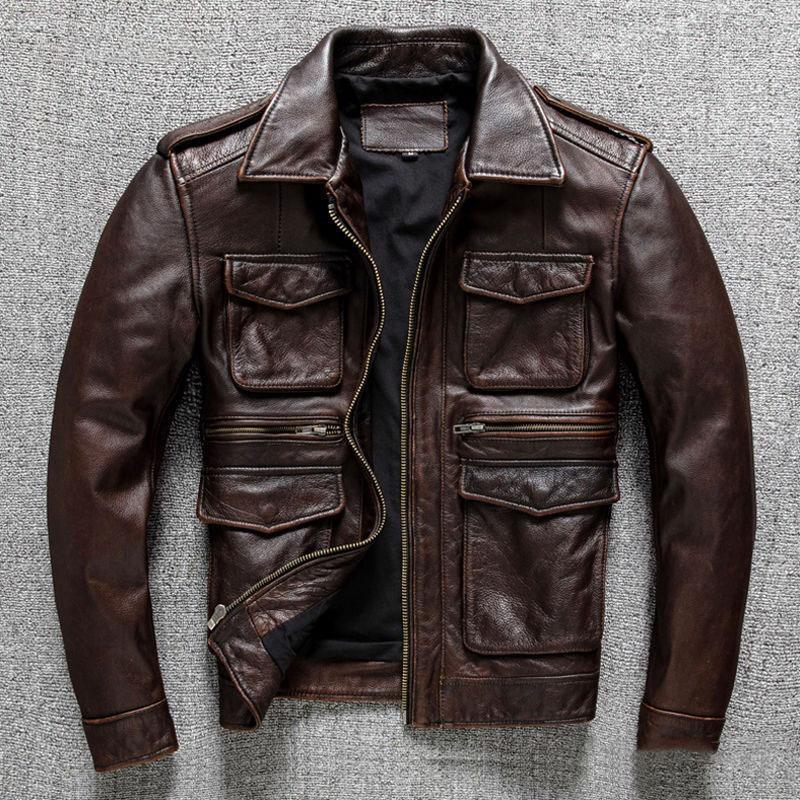 YR!Wholesales.2024 sales black cowhide jacket.100% genuine leather coat.warm leather clothes.plus size M65 real leather